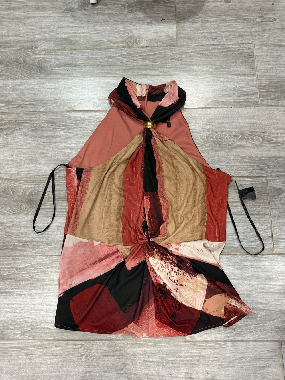 Donna Karan Rust Multi Halter Neck Printed Top xL